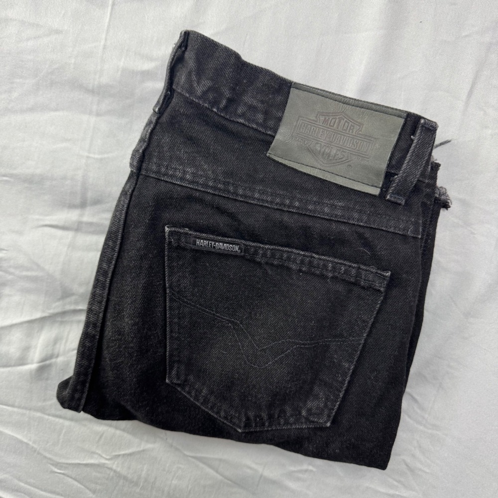 VTG Harley-Davidson Mens Distressed Black Denim Shorts Cut-Offs Sz 31 Biker Y2K
